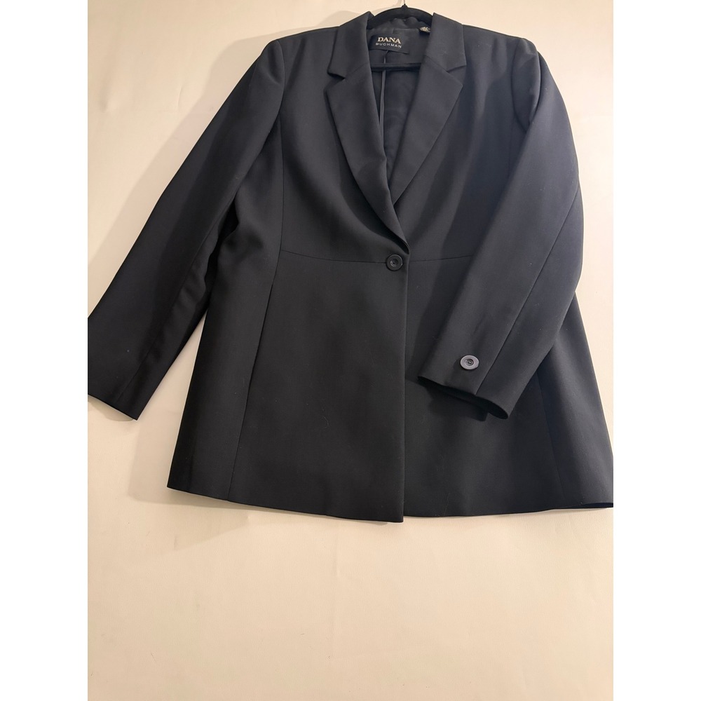 Dana Buchman Black Wool Blend Single Button Blazer Jacket Size 12 Longline